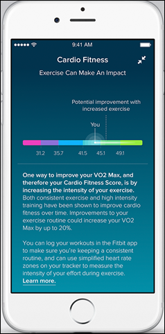 Fitbit Charge 2_Fitbit App_iOS_Cardio Fitness Level_Exercise Improvement