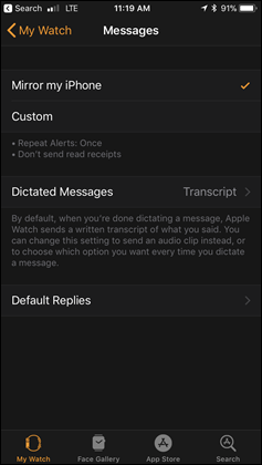 Apple Watch Series 3 Text Messages Settings