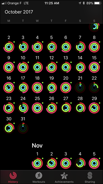 Apple Watch Series 3 Activity History App