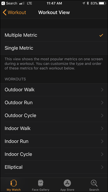 Apple Watch Series 3 Workout Views Settings