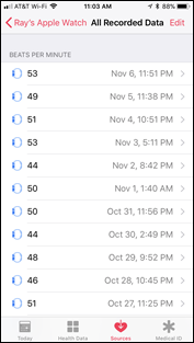 Apple Wtach Series 3 RestingHR Sources